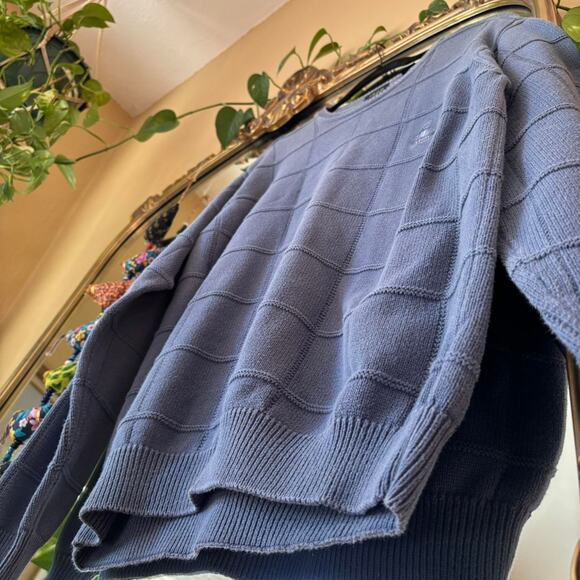 Vintage Izod Slate Blue Square Knit Sweater Large 90s Y2K Grandpa - Picture 7 of 8